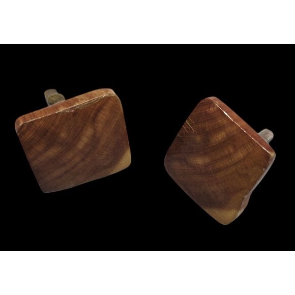 Vintage Brown Wood Square Retro Cuff Links - Picture 2 of 7